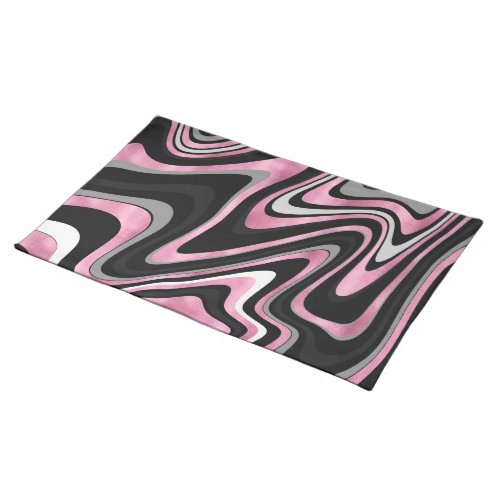 Retro Black Pink Wavy Lines Modern Design Cloth Placemat