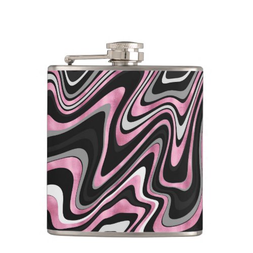 Retro Black Pink Wavy Lines Modern Design Flask
