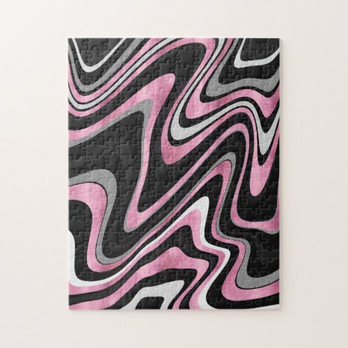 Retro Black Pink Wavy Lines Modern Design Jigsaw Puzzle