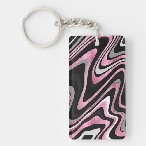 Retro Black Pink Wavy Lines Modern Design Keychain
