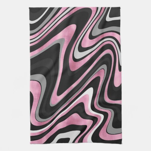Retro Black Pink Wavy Lines Modern Design Kitchen Towel