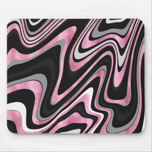 Retro Black Pink Wavy Lines Modern Design Mouse Pad
