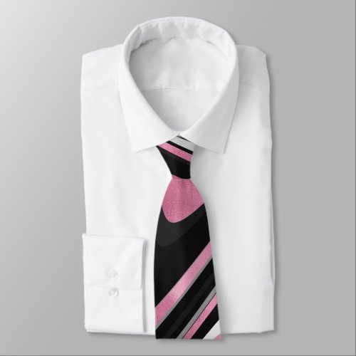 Retro Black Pink Wavy Lines Modern Design Neck Tie