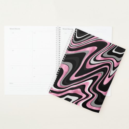 Retro Black Pink Wavy Lines Modern Design Planner