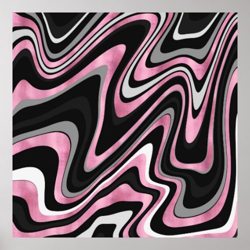 Retro Black Pink Wavy Lines Modern Design Poster