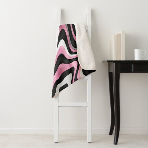 Retro Black Pink Wavy Lines Modern Design Sherpa Blanket