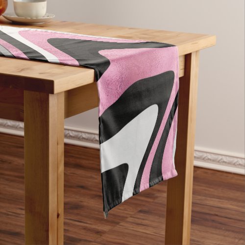 Retro Black Pink Wavy Lines Modern Design Short Table Runner