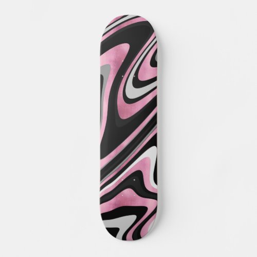 Retro Black Pink Wavy Lines Modern Design Skateboard