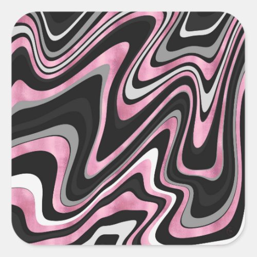 Retro Black Pink Wavy Lines Modern Design Square Sticker