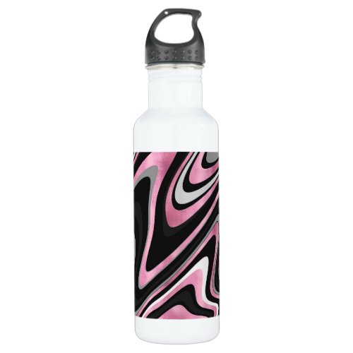 Retro Black Pink Wavy Lines Modern Design Stainless Steel Water Bottle