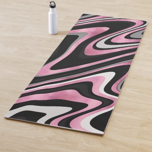 Retro Black Pink Wavy Lines Modern Design Yoga Mat