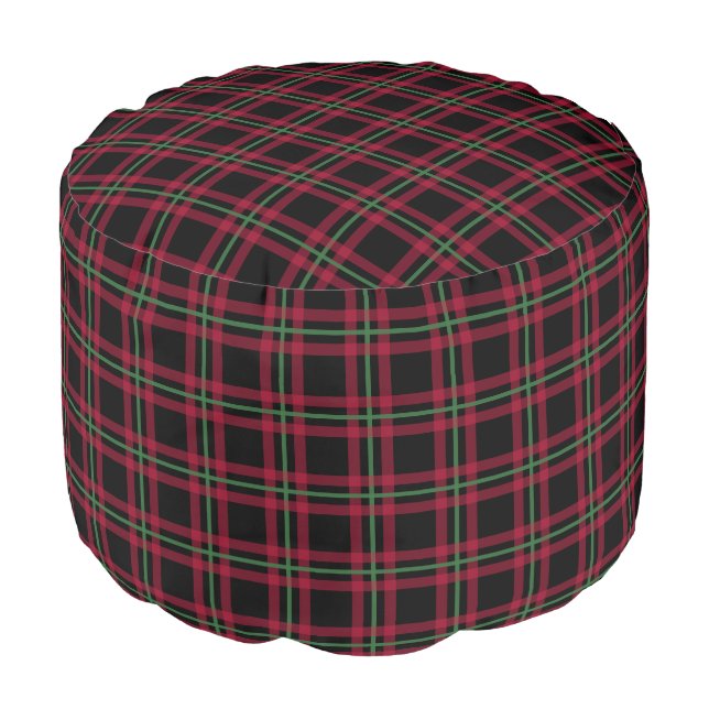 Retro Black Plaid Pillow Pouf Ottoman Seat (Angled Front)