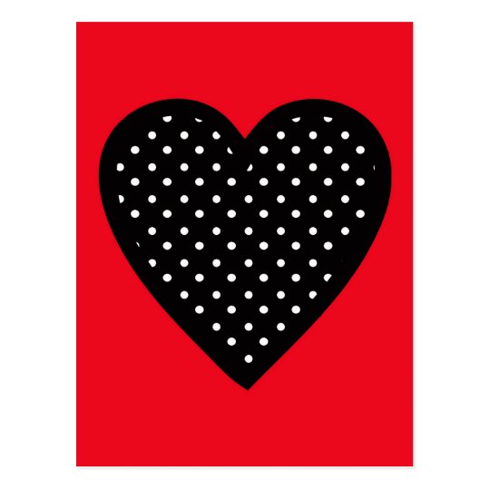 Retro Black Polka Dot Heart On Red Background Postcard