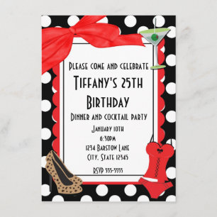 Retro black  polka dot party cocktail invitation