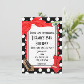 Retro black  polka dot party cocktail invitation (Standing Front)