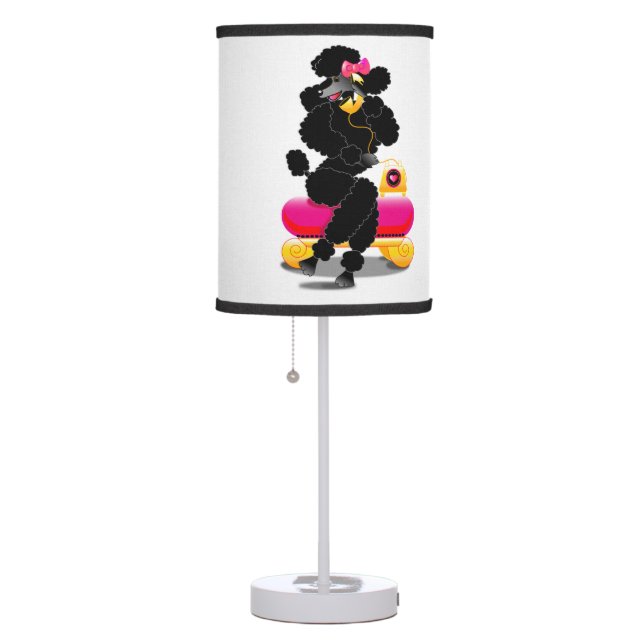 Retro Black Poodle On Telephone Table Lamp (Right)