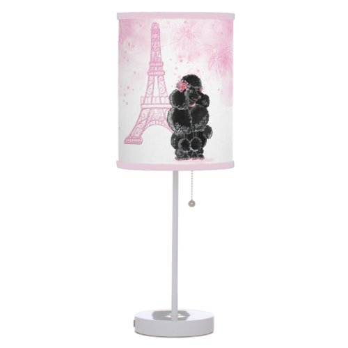 Retro Black Poodle Pink Eiffel Tower Table Lamp