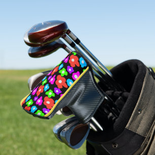 Retro Black Rainbow Colorful Flowers Pattern Golf Head Cover