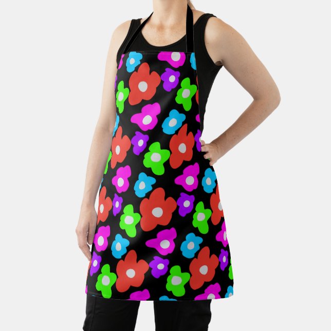 Retro Black Rainbow pride color Flowers Pattern Apron (Insitu)