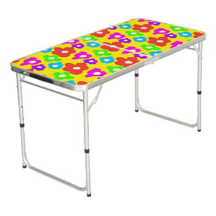 Retro Black Rainbow pride color Flowers Pattern Beer Pong Table