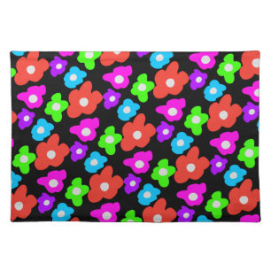 Retro Black Rainbow pride color Flowers Pattern Cloth Placemat