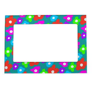 Retro Black Rainbow pride color Flowers Pattern Magnetic Frame