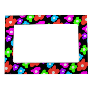 Retro Black Rainbow pride color Flowers Pattern Magnetic Frame