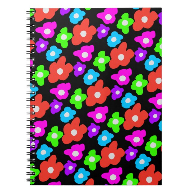 Retro Black Rainbow pride color Flowers Pattern Notebook (Front)