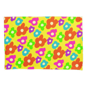 Retro Black Rainbow pride color Flowers Pattern Pillow Case