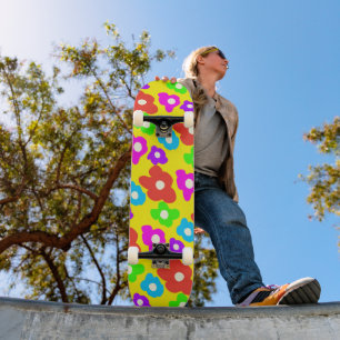Retro Black Rainbow pride color Flowers Pattern Skateboard