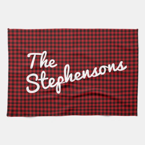 Retro Black Red Buffalo Check Plaid Personalized  Kitchen Towel