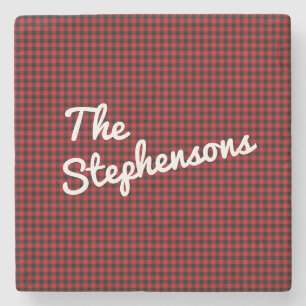 Retro Black Red Buffalo Check Plaid Personalized Stone Coaster