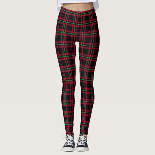 Retro Black Rockabilly Women's Plaid Leggings | Zazzle