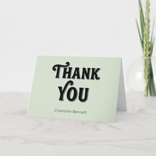 Retro Black Sage Green Typography personalized Thank You Card