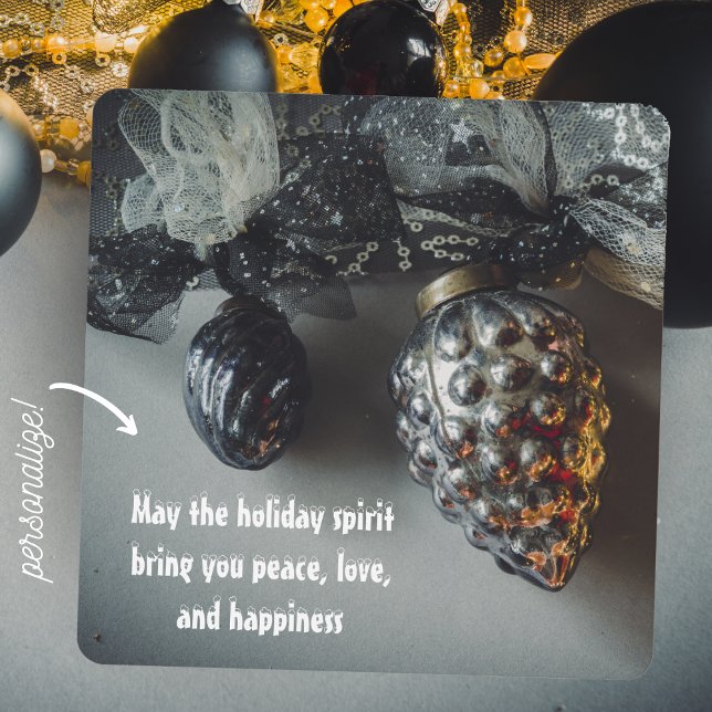 Retro Black Silver Christmas Decorations Holiday Card (Creator Uploaded)