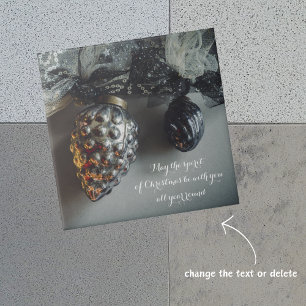 Retro Black Silver Christmas Ornaments with Ribbon Ceramic Tile