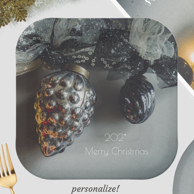 Retro Black Silver Christmas Ornaments with Ribbon Paper Plates (Creator Uploaded)