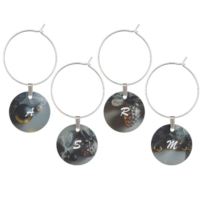 Retro Black Silver Wine Charm (Staggered)