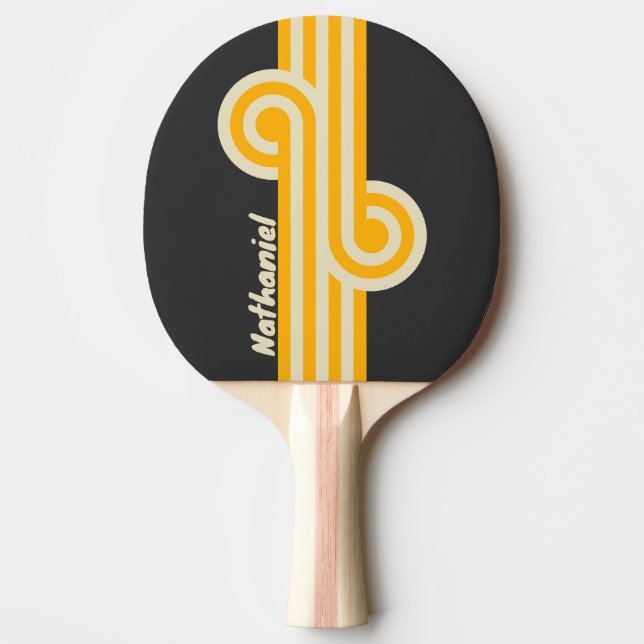 Retro Black Sun Loop with Name Ping Pong Paddle (Front)