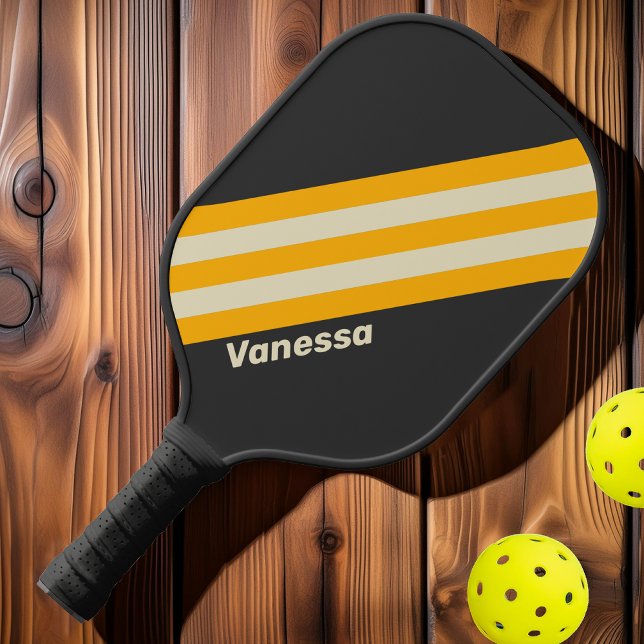 Retro Black Sun Stripes with Name Pickleball Paddle (Creator Uploaded)