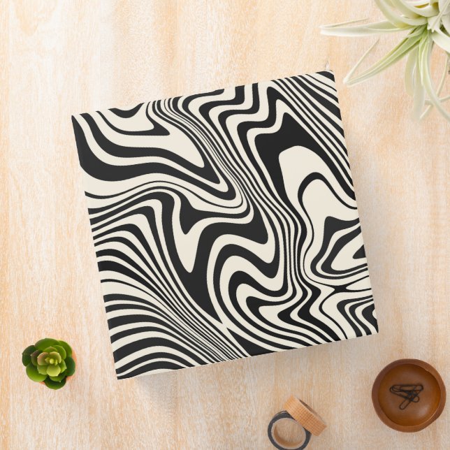 Retro Black Swirl Abstract Pattern 3 Ring Binder (In Situ)