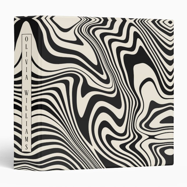 Retro Black Swirl Abstract Pattern 3 Ring Binder (Front/Spine)
