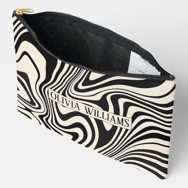 Retro Black Swirl Abstract Pattern Accessory Pouch (Open)