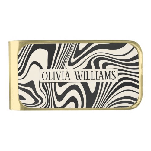 Retro Black Swirl Abstract Pattern Gold Finish Money Clip
