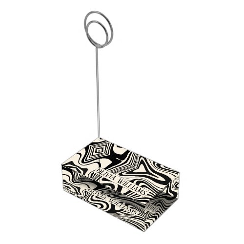 Retro Black Swirl Abstract Pattern Place Card Holder