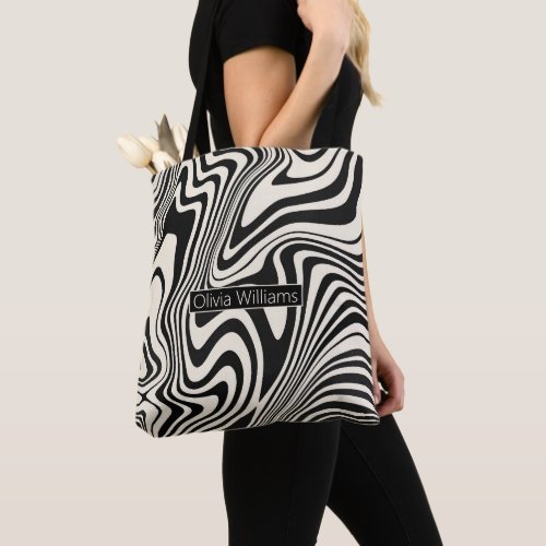 Retro Black Swirl Abstract Pattern Tote Bag