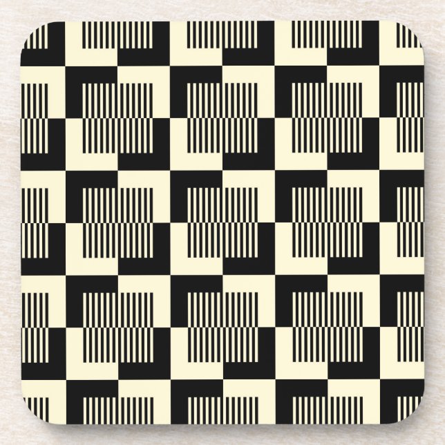 Retro Black & Tan Pattern Beverage Coaster (Front)