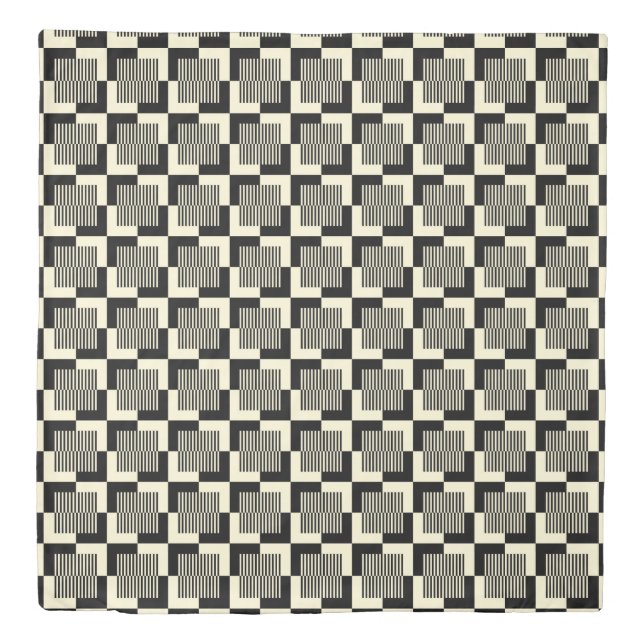 Retro Black & Tan Pattern Duvet Cover (Front)
