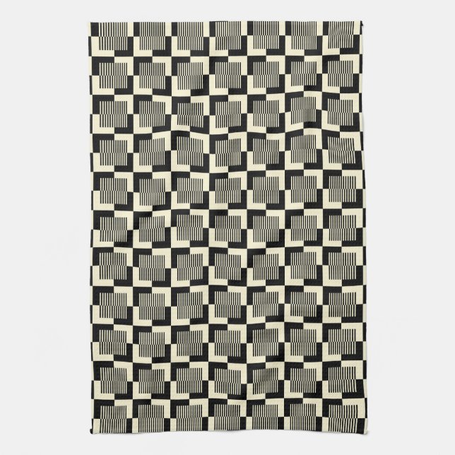 Retro Black & Tan Pattern Kitchen Towel (Vertical)