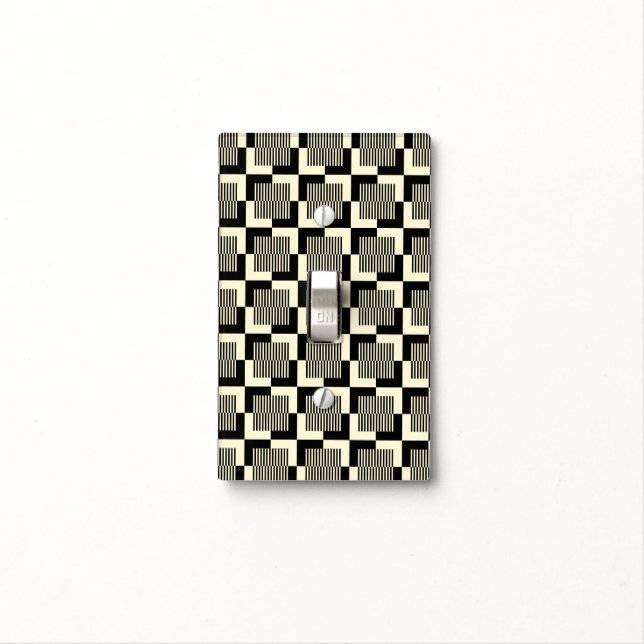Retro Black & Tan Pattern Light Switch Cover (In Situ)